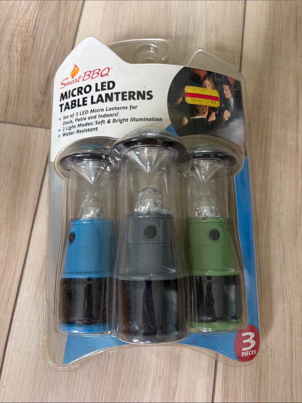 Micro LED Table Lanterns - Blue, Gray, Green - 3 Pack